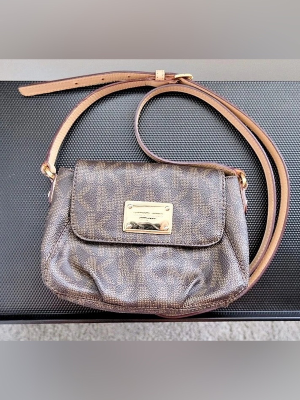 Michael Kors Brown Signature Crossbody Bag Gold Hardware